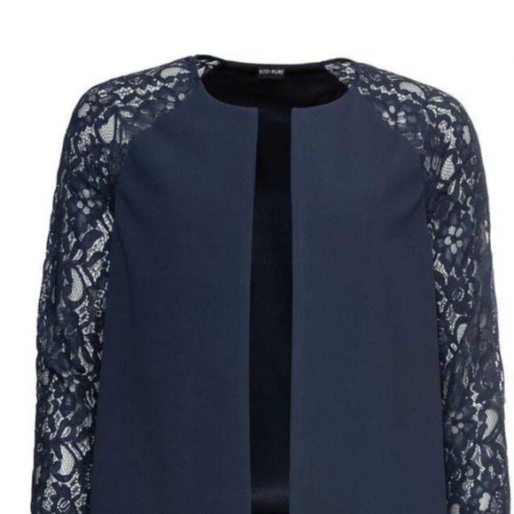 Navy Blue Lace Sleeve Blazer Romantic Officewear Feminine Chic Sz 44 EU/US L - Picture 4 of 10